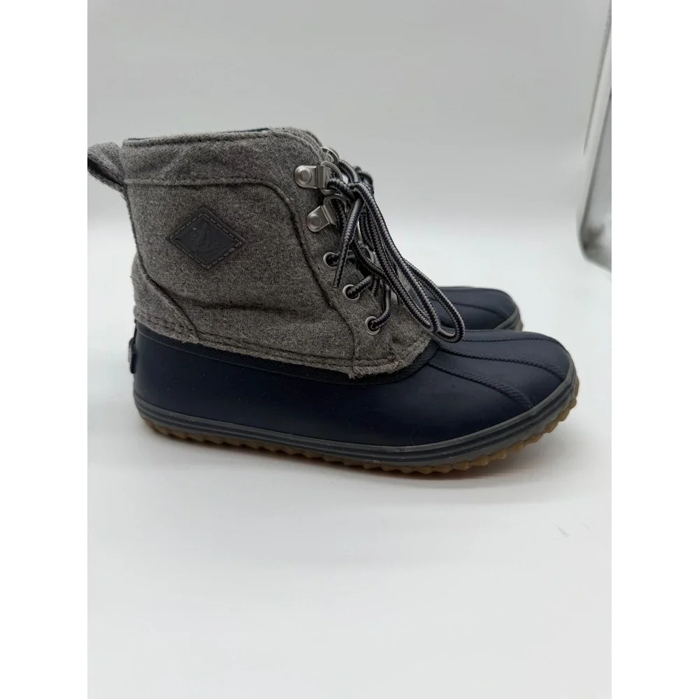 Sperry Kids Saltwater Duck Boots Navy Grey Wool Blend Lace Up Size 2M